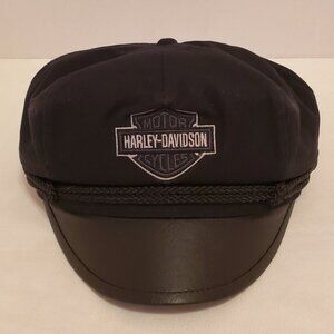 Men's M Harley Davidson Black Cotton/Faux Leather Bar & Shield Captain Hat
